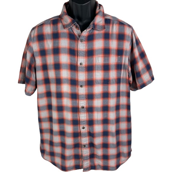 The North Face Short Sleeve Button Front Shirt Large Orange Gray Plaid/Checks - Picture 1 of 11
